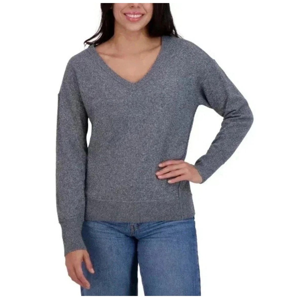 NWT Lucky Brand Women's S Gray V-Neck Sweater Polyester Nylon Pullover